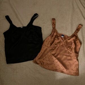 2/$10 ON Black & Orange Polka-Dot Satin Jacquard Cami Tops Bundle